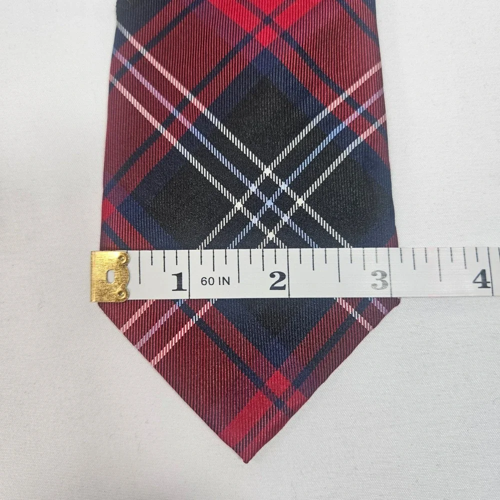 Mister Dean Red Black Blue Plaid 100% Silk Men's Necktie Hand Sewn‎